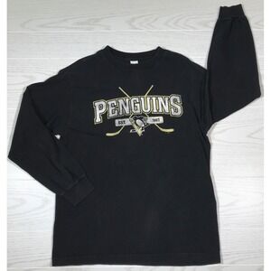 Vintage Pittsburgh Penguins Long Sleeve T-Shirt Men Medium Black 100% Cotton Y2K